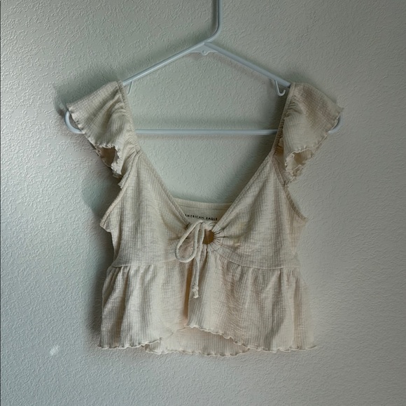 American Eagle Outfitters Tops - American Eagle Outfitters Cream Flutter Sleeve Crop Blouse